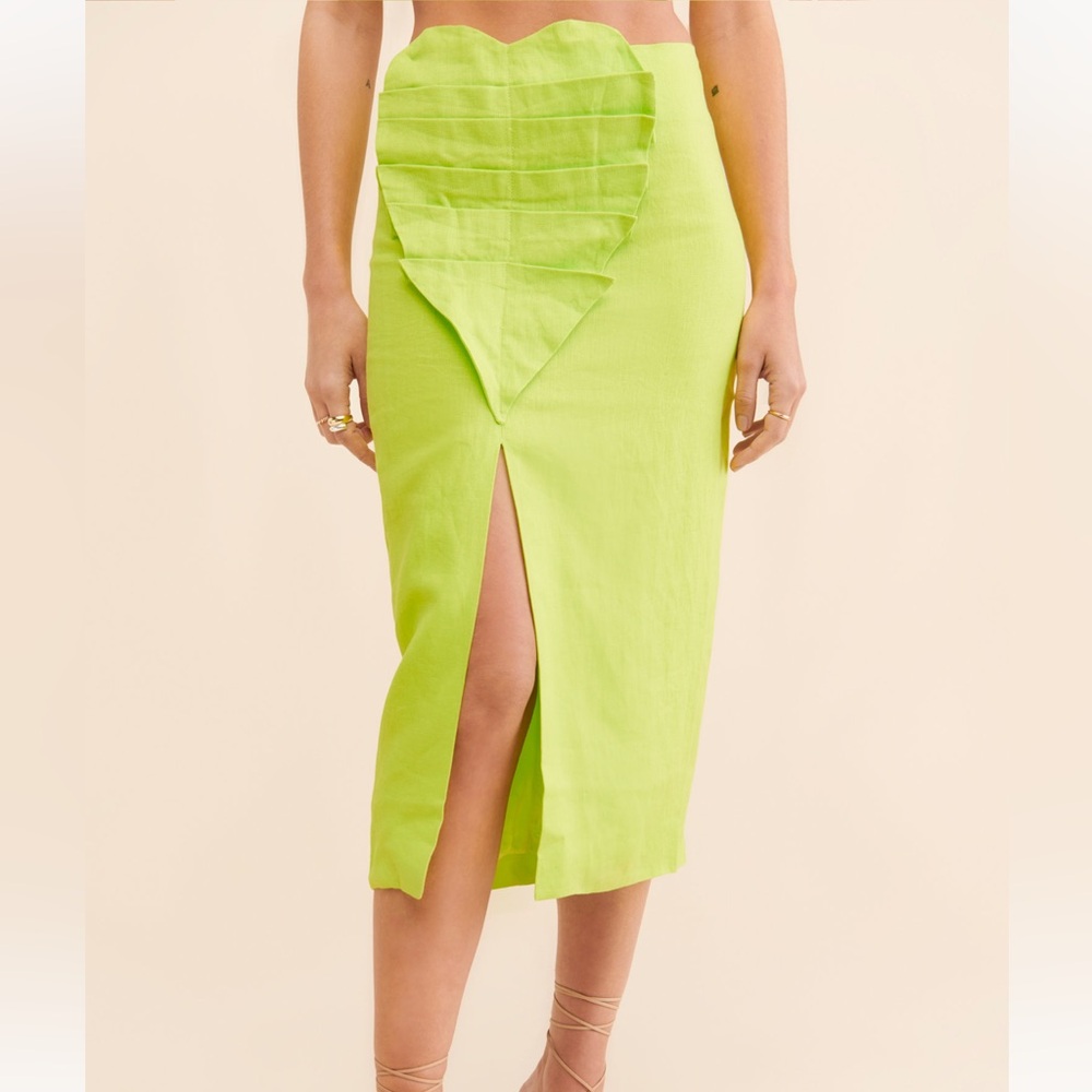 FARM RIO Mia Linen Leaf Midi Skirt XS